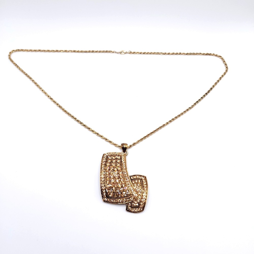 Gold Tone Champagne Rhinestone Necklace Asymmetrical Pave 24in